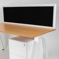desk mounted white aluminium frame screen- black fabric 1490w x 450h